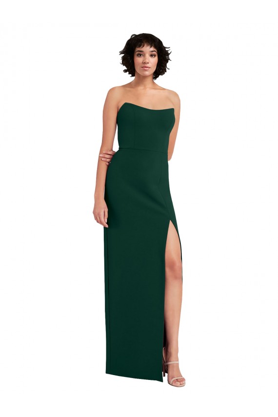 Stretch Crepe Sheath Long Sleeveless Low Back Side Slit Prom Dresses Barrie