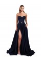 Stretch Crepe A-Line Long Sleeveless Low Back Dark Navy Prom Dresses Barrie