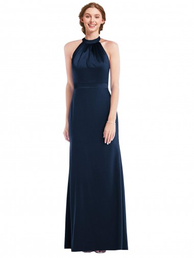 Stretch Crepe Trumpet Long Sleeveless Dark Navy Open Back Semi Formal Evening Dress / Prom Dress / Bridesmaid Dress Barrie