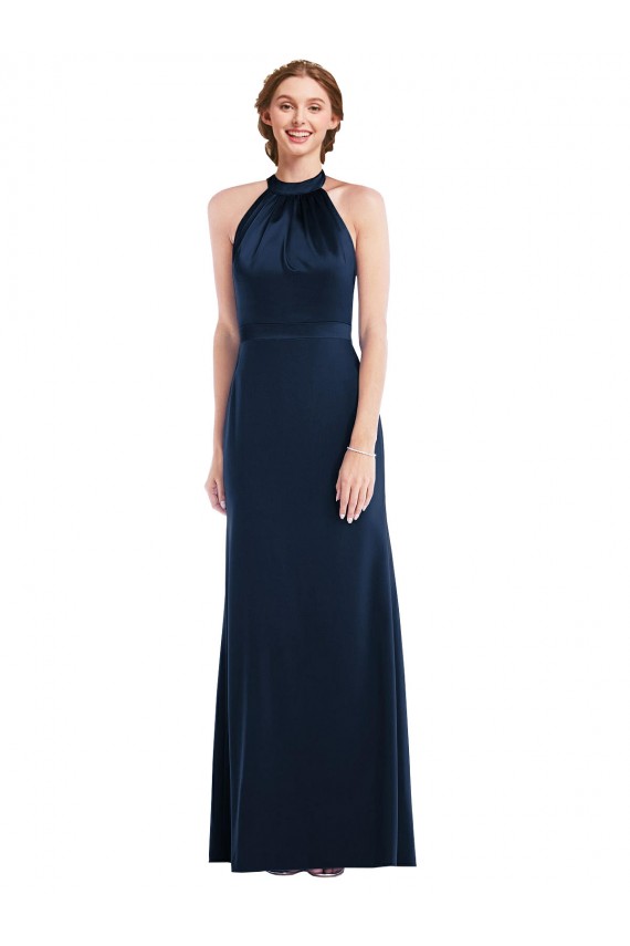 Stretch Crepe Trumpet Long Sleeveless Dark Navy Open Back Semi Formal Evening Dress / Prom Dress / Bridesmaid Dress Barrie