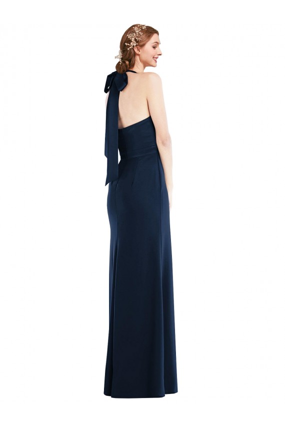 Stretch Crepe Trumpet Long Sleeveless Dark Navy Open Back Semi Formal Evening Dress / Prom Dress / Bridesmaid Dress Barrie