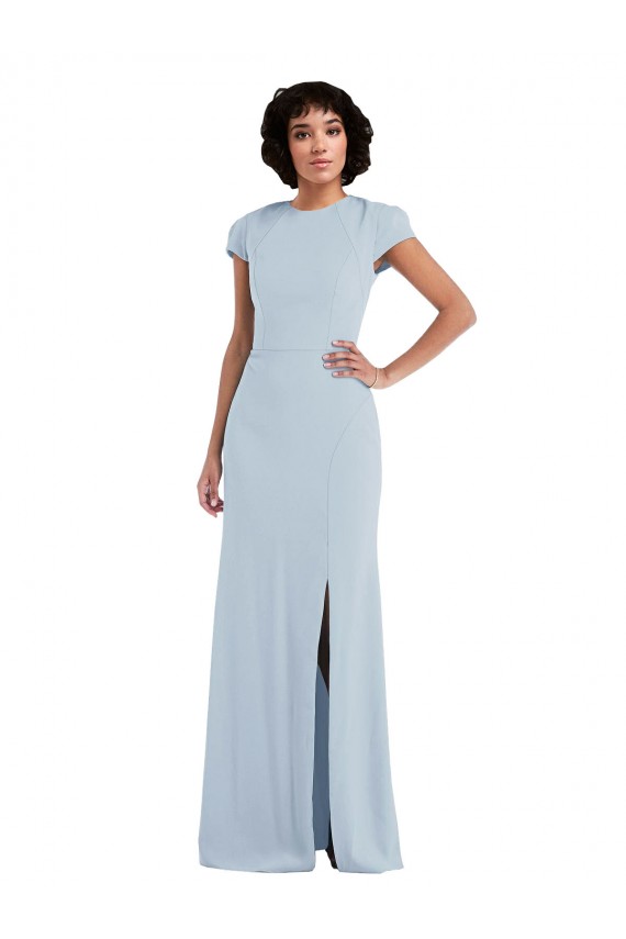 Stretch Crepe Trumpet Long Cap Sleeves Keyhole Back Semi Formal Evening Dress / Bridesmaid Dress Barrie