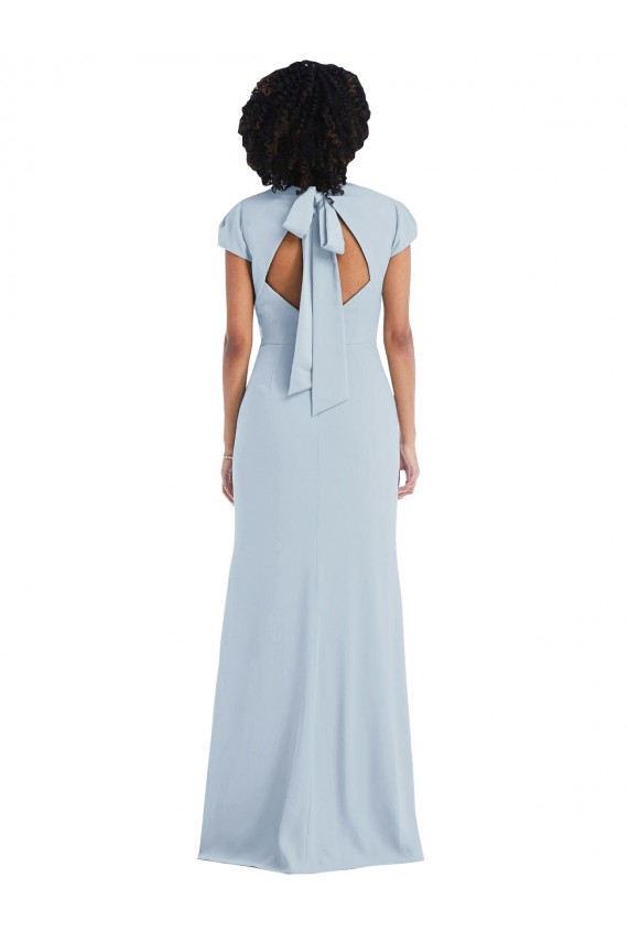 Stretch Crepe Trumpet Long Cap Sleeves Keyhole Back Semi Formal Evening Dress / Bridesmaid Dress Barrie