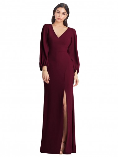 Stretch Crepe Trumpet Long Puff Sleeves Semi Formal Evening Dress / Prom Dress / Bridesmaid Dress Barrie