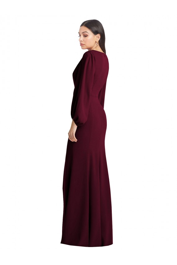 Stretch Crepe Trumpet Long Puff Sleeves Semi Formal Evening Dress / Prom Dress / Bridesmaid Dress Barrie
