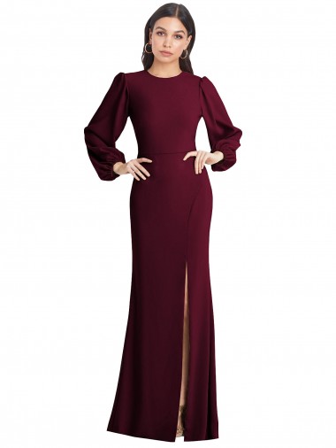 Stretch Crepe Trumpet Long Puff Sleeves Open Back Formal Dress / Bridesmaid Dress Barrie