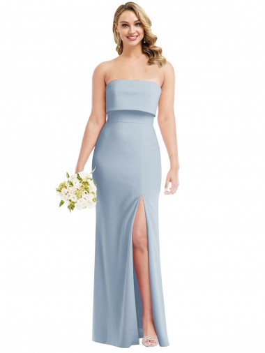 Stretch Crepe Trumpet Long Sleeveless Light Sky Blue Low Back Semi Formal Evening Dress / Prom Dress / Bridesmaid Dress Barrie