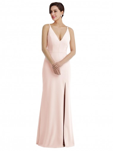 Stretch Crepe Trumpet Long Sleeveless V-Back Pink Prom Dresses Barrie