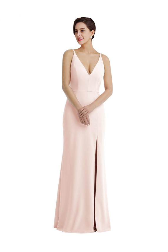 Stretch Crepe Trumpet Long Sleeveless V-Back Pink Prom Dresses Barrie
