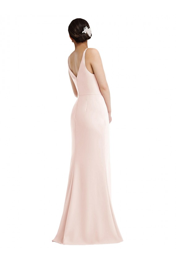 Stretch Crepe Trumpet Long Sleeveless V-Back Pink Prom Dresses Barrie