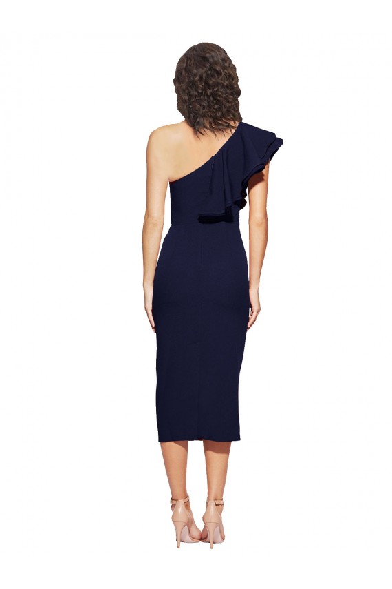 Stretch Crepe Sheath Midi Length Sleeveless Dark Navy Prom Dresses Barrie