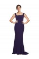 Stretch Crepe Sheath Sweep Train Sleeveless Dark Navy Prom Dresses Barrie