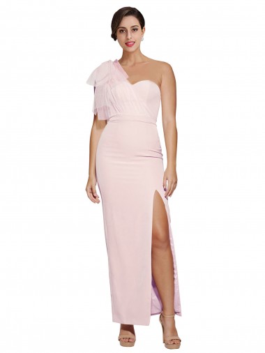 Stretch Crepe Sheath Long Sleeveless Low Back High Slit Prom Dresses Barrie