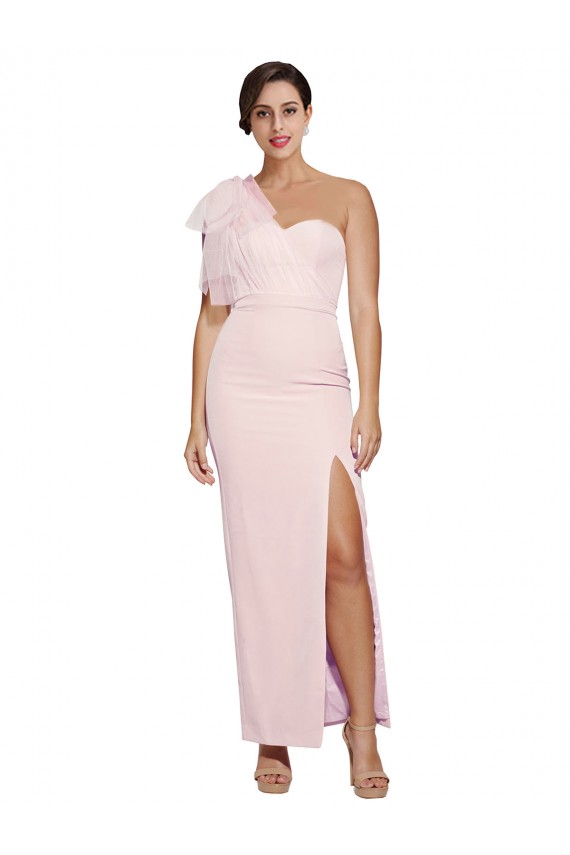 Stretch Crepe Sheath Long Sleeveless Low Back High Slit Prom Dresses Barrie