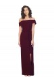 Stretch Crepe Sheath Long Sleeveless Low Back Burgundy Gold Prom Dresses Barrie