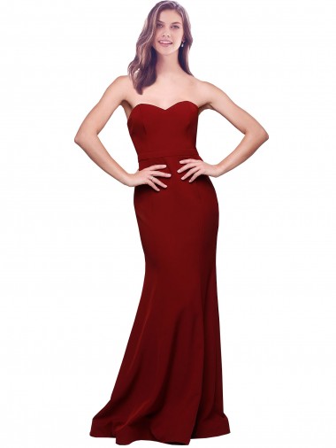 Stretch Crepe Sheath Long Sleeveless Low Back Burgundy Prom Dresses Barrie