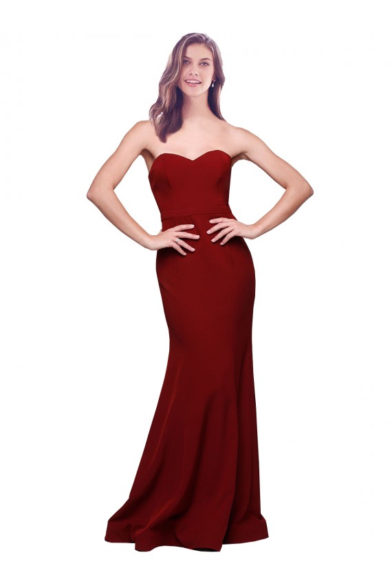 Stretch Crepe Sheath Long Sleeveless Low Back Burgundy Prom Dresses Barrie
