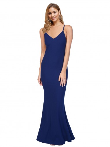 Stretch Crepe Sheath Long Sleeveless Royal Blue Low Back Formal Dress / Bridesmaid Dress Barrie