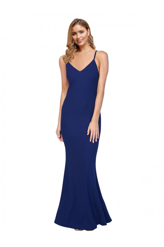 Stretch Crepe Sheath Long Sleeveless Royal Blue Low Back Formal Dress / Bridesmaid Dress Barrie