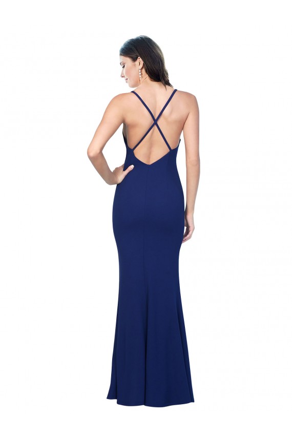 Stretch Crepe Sheath Long Sleeveless Royal Blue Low Back Formal Dress / Bridesmaid Dress Barrie