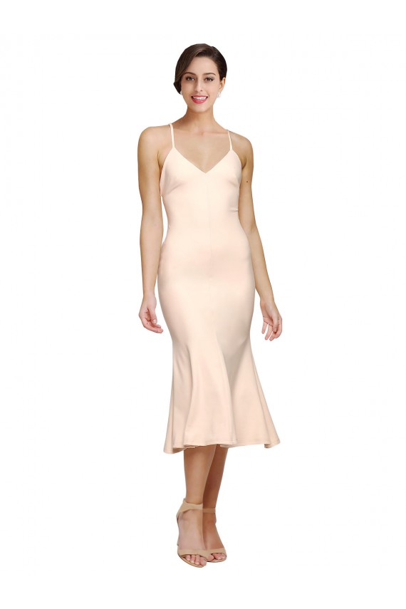 Stretch Crepe Sheath Midi Length Sleeveless Low Back Evening Gown / Prom Dress / Bridesmaid Dress Barrie