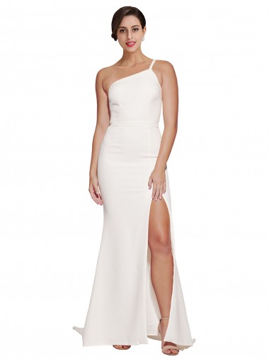 Stretch Crepe Sheath Sweep Train Sleeveless Ivory Prom Dresses Barrie