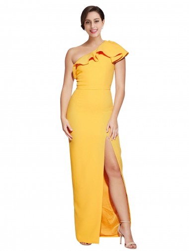 Stretch Crepe Sheath Long Sleeveless High Slit Prom Dresses Barrie
