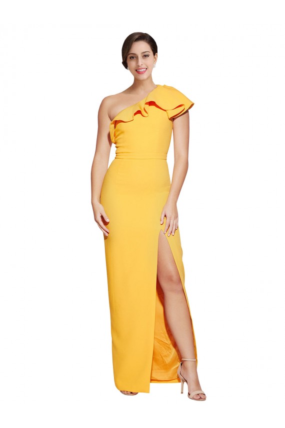 Stretch Crepe Sheath Long Sleeveless High Slit Prom Dresses Barrie