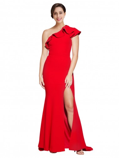 Stretch Crepe Sheath Sweep Train Sleeveless High Slit Prom Dresses Barrie
