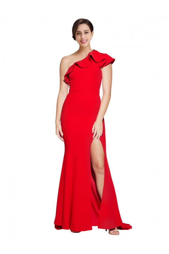 Stretch Crepe Sheath Sweep Train Sleeveless High Slit Prom Dresses Barrie