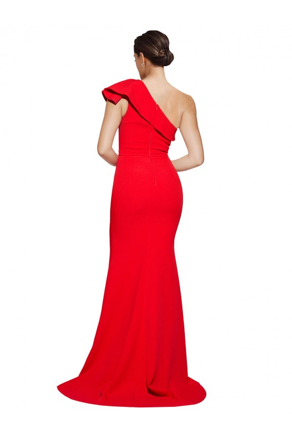 Stretch Crepe Sheath Sweep Train Sleeveless High Slit Prom Dresses Barrie