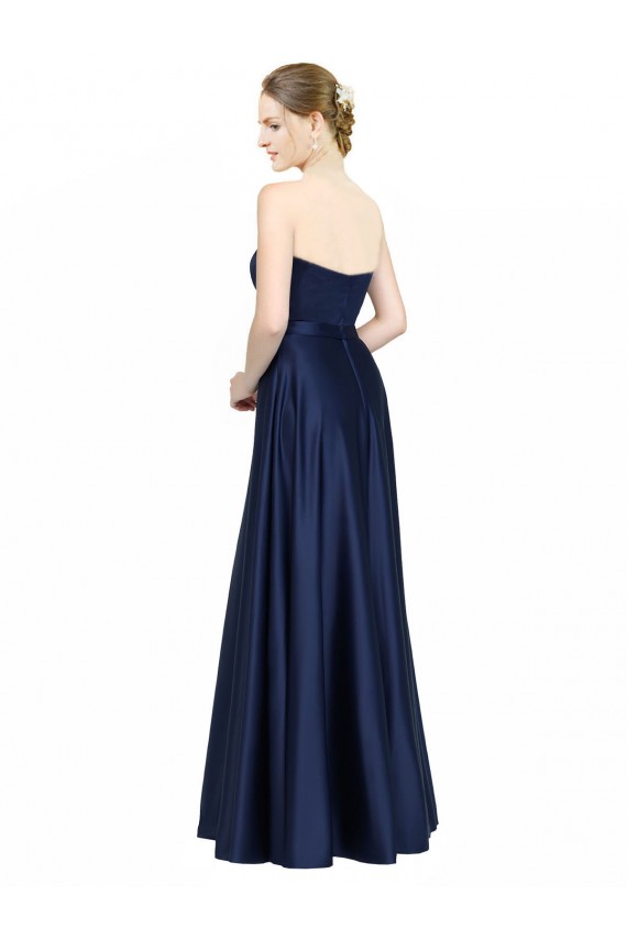 Stretch Satin A-Line Long Sleeveless Low Back Black Tie Evening Gown / Bridesmaid Dress Barrie