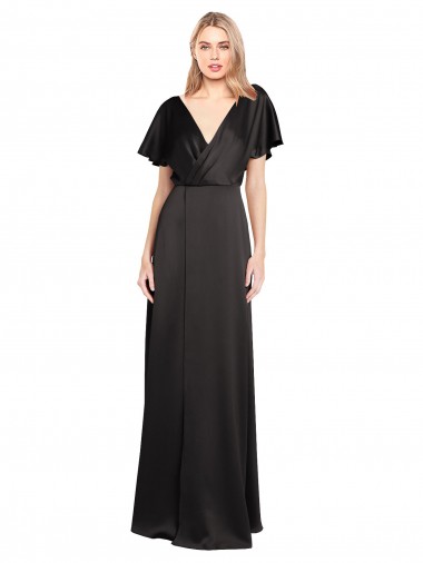 Stretch Satin A-Line Long Cap Sleeves Open Back Bridesmaid Dress / Evening Dress Barrie