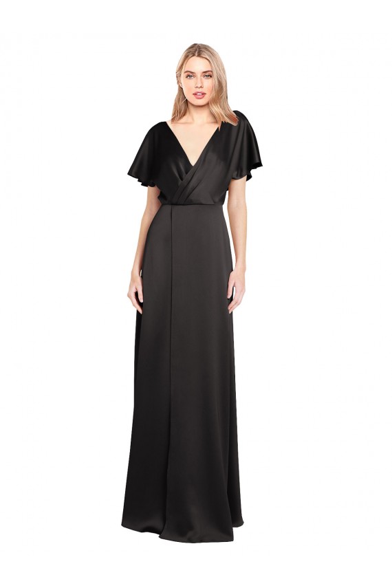 Stretch Satin A-Line Long Cap Sleeves Open Back Bridesmaid Dress / Evening Dress Barrie