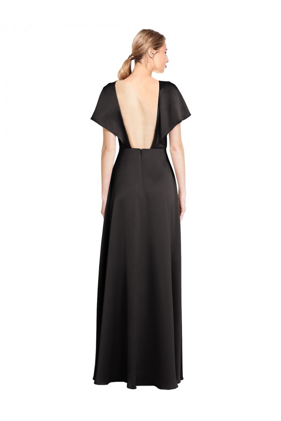 Stretch Satin A-Line Long Cap Sleeves Open Back Bridesmaid Dress / Evening Dress Barrie