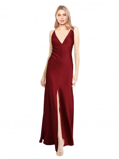 Stretch Satin A-Line Long Sleeveless V-Back Black Tie Evening Gown / Prom Dress / Bridesmaid Dress Barrie