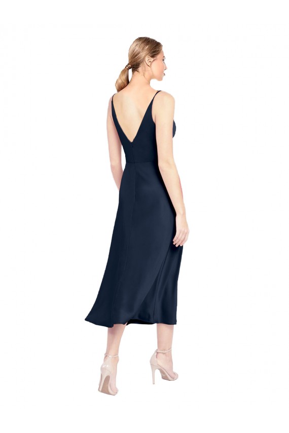 Stretch Satin A-Line Midi Length Sleeveless V-Back Formal Evening Gown / Prom Dress / Bridesmaid Dress Barrie