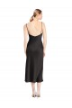 Stretch Satin A-Line Midi Length Sleeveless Low Back Black Prom Dresses Barrie