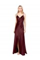 Stretch Satin A-Line Long Sleeveless Center Front Slit Prom Dresses Barrie