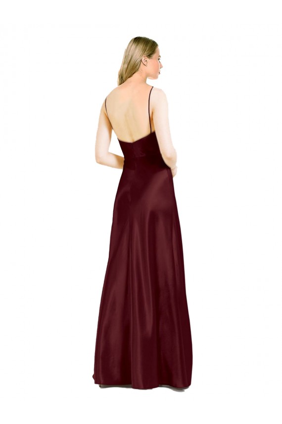 Stretch Satin A-Line Long Sleeveless Center Front Slit Prom Dresses Barrie