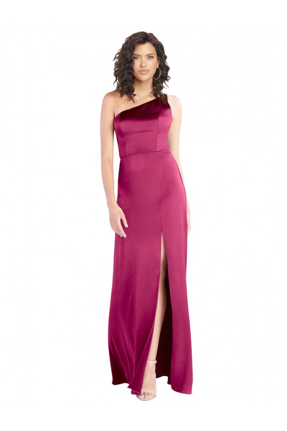 Stretch Satin A-Line Long Sleeveless Open Back Fuchsia Prom Dresses Barrie