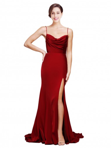 Stretch Satin Sheath Sweep Train Sleeveless Criss Cross Back Black Tie Evening Gown / Prom Dress / Bridesmaid Dress Barrie