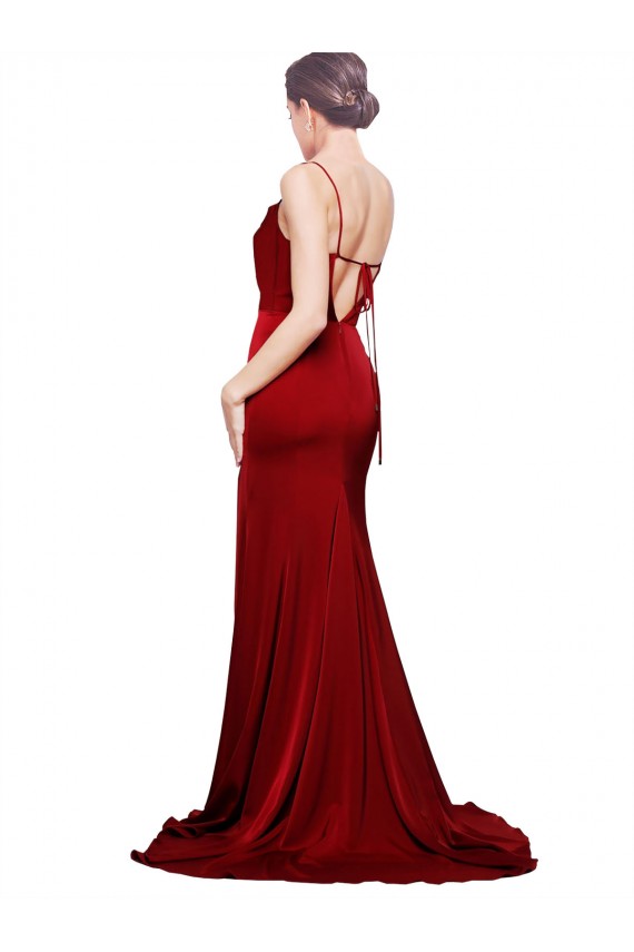 Stretch Satin Sheath Sweep Train Sleeveless Criss Cross Back Black Tie Evening Gown / Prom Dress / Bridesmaid Dress Barrie