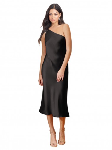 Stretch Satin Sheath Midi Length Sleeveless Black Prom Dresses Barrie