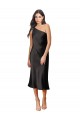 Stretch Satin Sheath Midi Length Sleeveless Black Prom Dresses Barrie