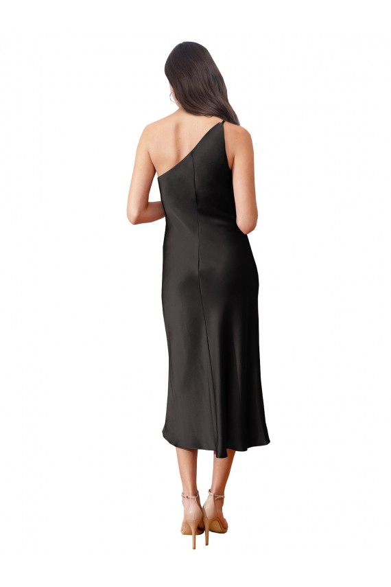 Stretch Satin Sheath Midi Length Sleeveless Black Prom Dresses Barrie