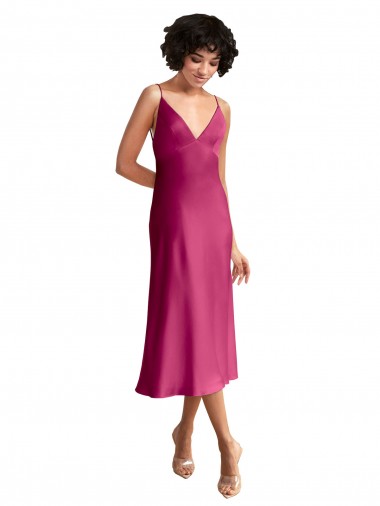 Stretch Satin A-Line Midi Length Sleeveless Low Back Formal Evening Gown / Prom Dress / Bridesmaid Dress Barrie