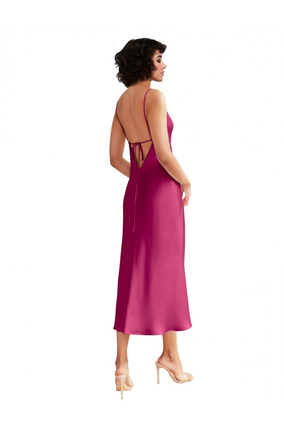 Stretch Satin A-Line Midi Length Sleeveless Low Back Formal Evening Gown / Prom Dress / Bridesmaid Dress Barrie