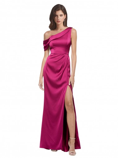 Stretch Satin A-Line Long Sleeveless Fuchsia Prom Dresses Barrie