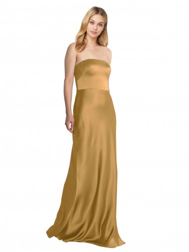 Stretch Satin A-Line Sleeveless Gold Formal Evening Gown / Prom Dress / Bridesmaid Dress Barrie